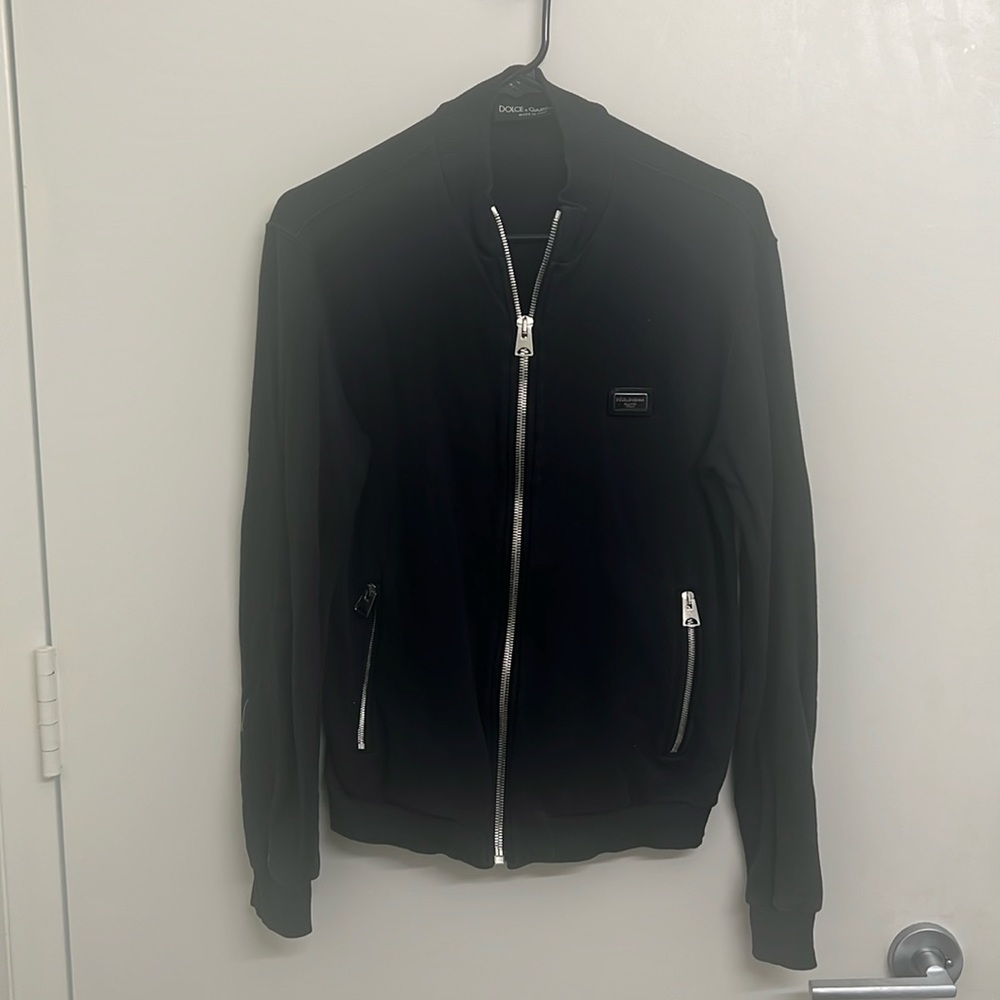 DOLCE & GABBANA Men’s Black Zip up Sweatshirt with metal plaque size 46/small